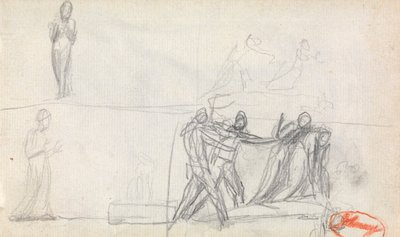 Group Scene and Two Sketches of a Standing Figure by George Romney